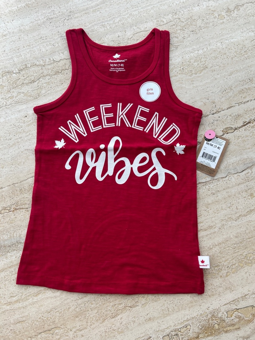 NEW 🆕 Canadiana Weekend Vibes Red Girls Tank Top 7/8 years